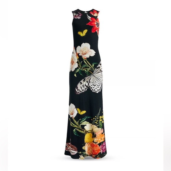 Alice + Olivia Delora Floral Print Sleeveless Gown maxi dress size 8 stretch